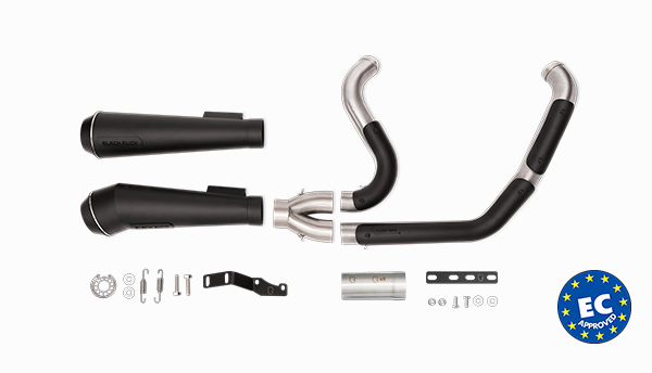 Harley Davidson Touring with Black Duck Fighter and Fighter Pro Black exhausts, product photo, CE approved and lifetime warranty
