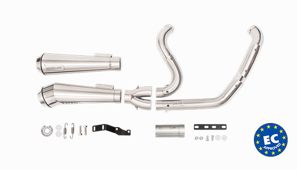 Harley Davidson Touring with Black Duck Fighter and Fighter Pro Polished exhausts, product photo, CE approved and lifetime warranty