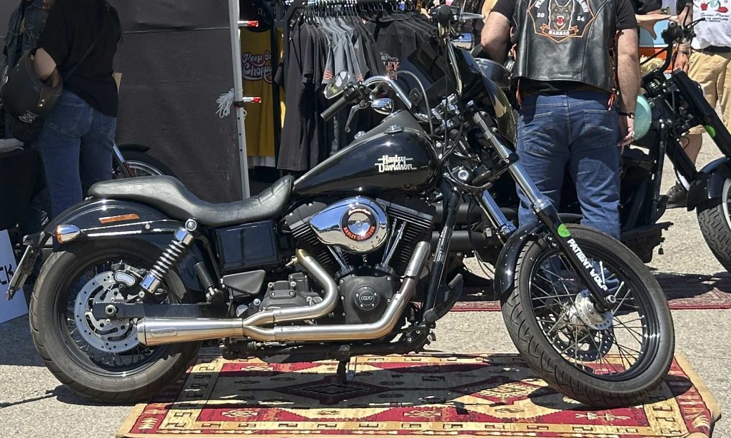 Escape Black Duck Tech 2 en 1 instalado en una Harley-Davidson, con diseño lateral compacto y orientación performance.